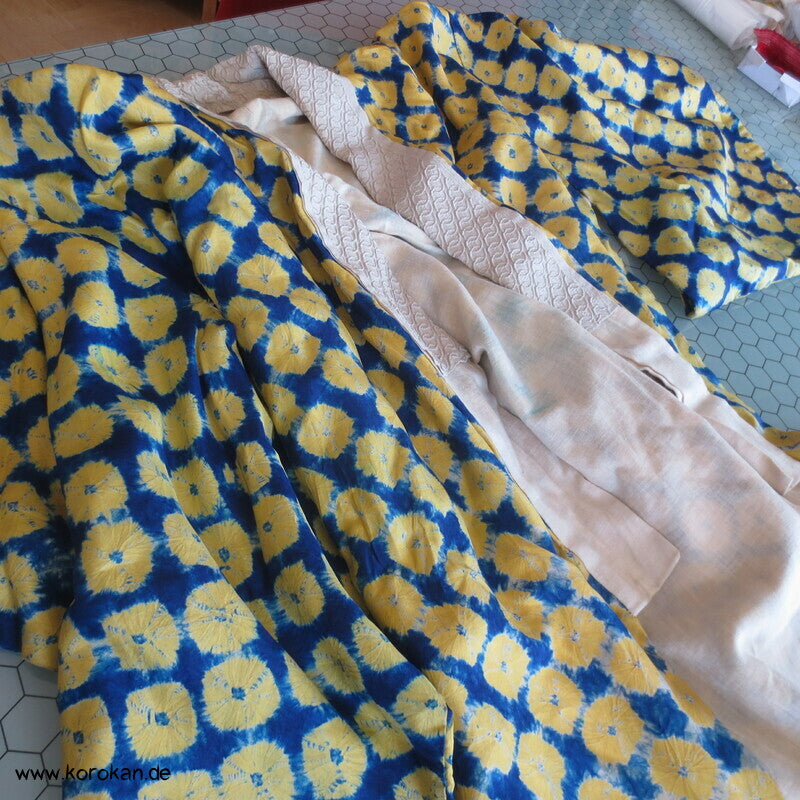 antiker Shibori Punkte Seide Juban Kimono  - nur Material