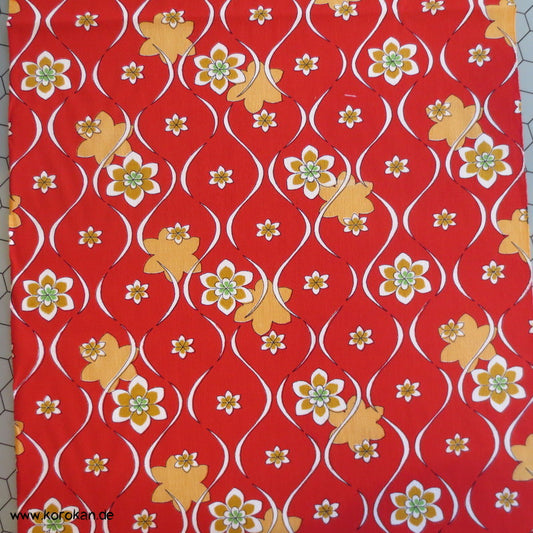 Wollmusselin Tatewaku mit Blüten auf rot - Juban oder Kimono Stoff