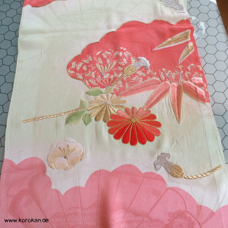 Fächer Rinzu Damast Seide, Stickerei, Furisode Stoffstücke