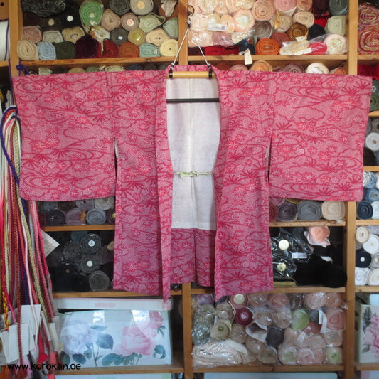 Fake Full Shibori Haori Ahornblätter in rotrosa