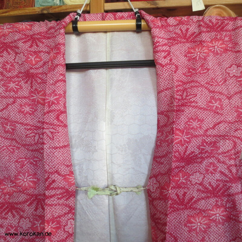 Fake Full Shibori Haori Ahornblätter in rotrosa