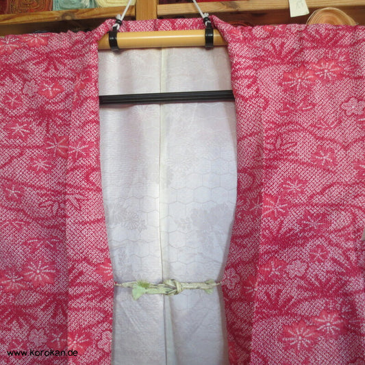 Fake Full Shibori Haori Ahornblätter in rotrosa