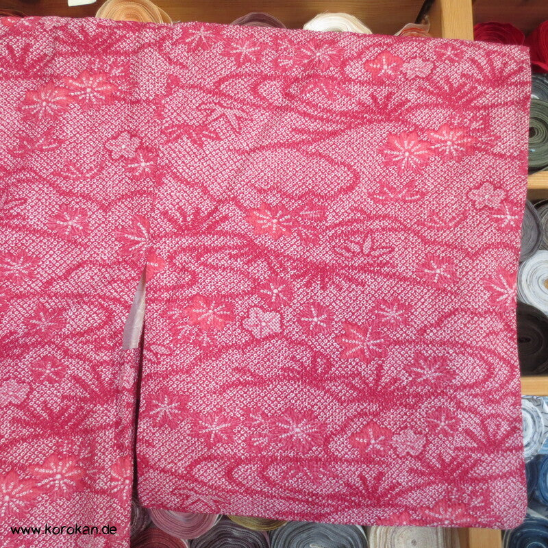 Fake Full Shibori Haori Ahornblätter in rotrosa