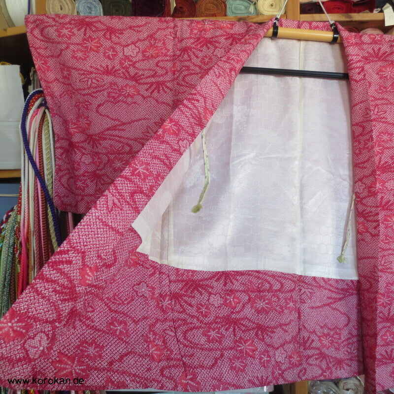 Fake Full Shibori Haori Ahornblätter in rotrosa
