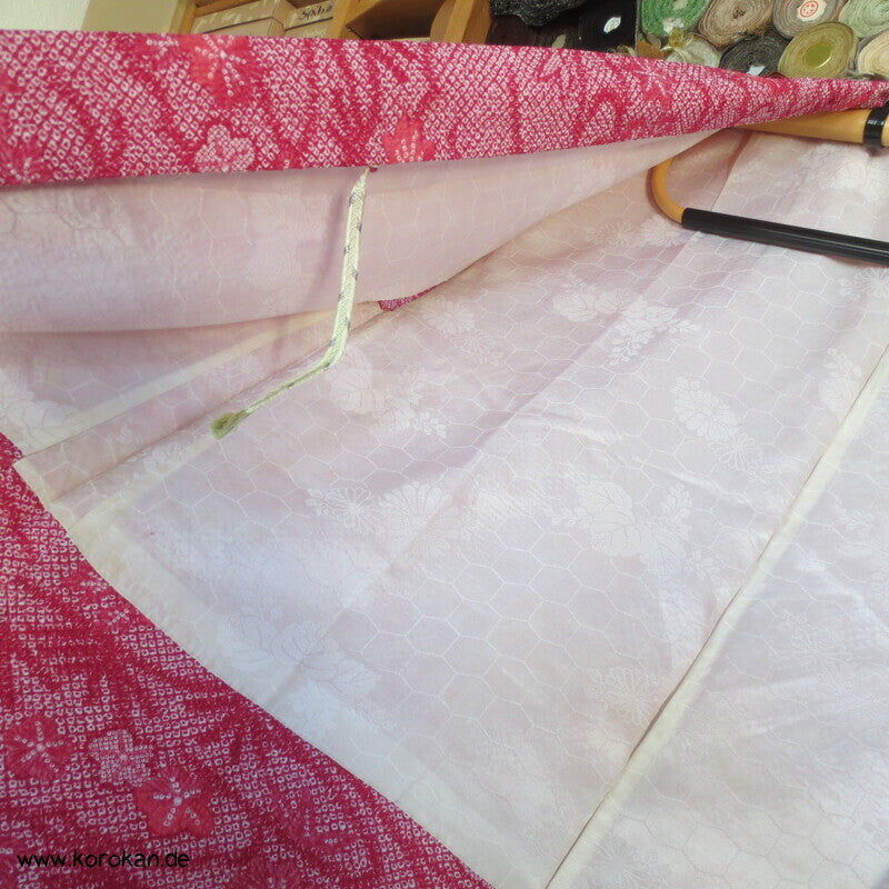 Fake Full Shibori Haori Ahornblätter in rotrosa