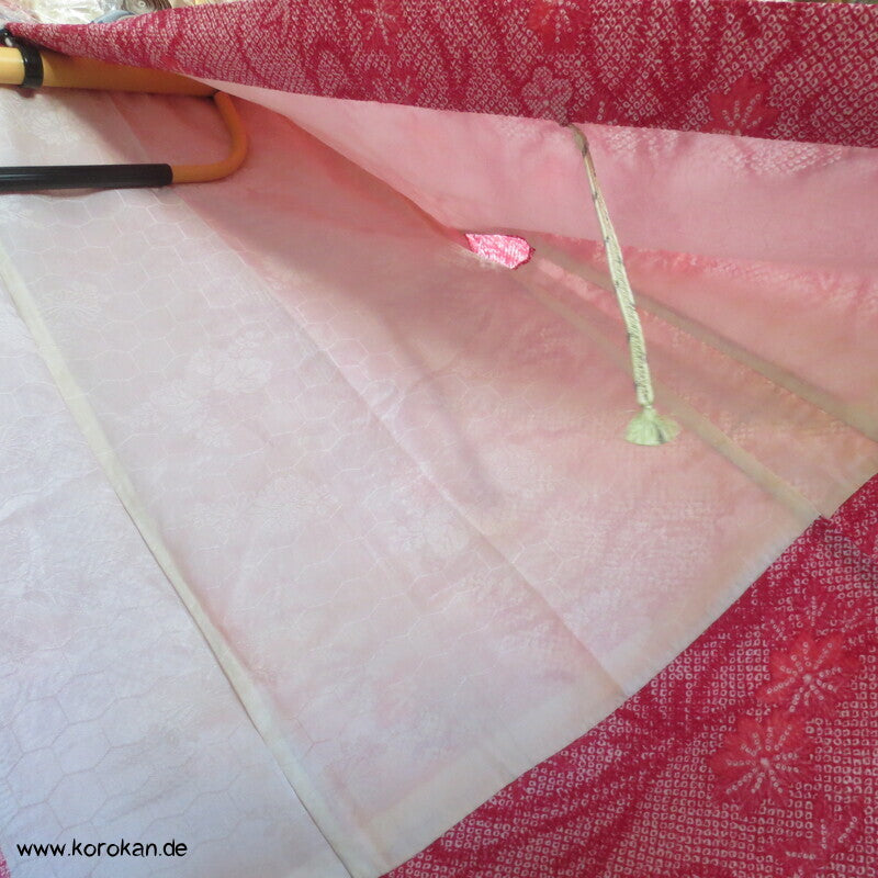 Fake Full Shibori Haori Ahornblätter in rotrosa