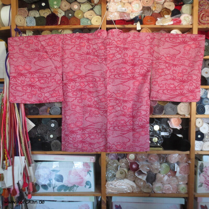Fake Full Shibori Haori Ahornblätter in rotrosa