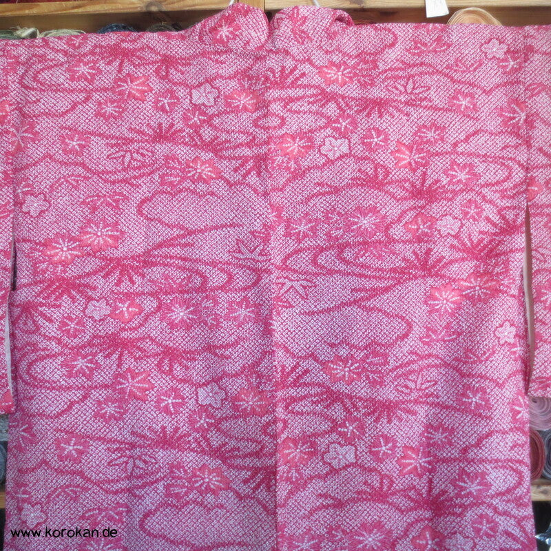 Fake Full Shibori Haori Ahornblätter in rotrosa