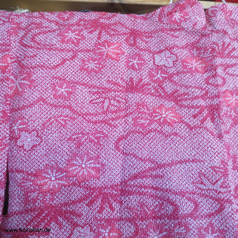 Fake Full Shibori Haori Ahornblätter in rotrosa