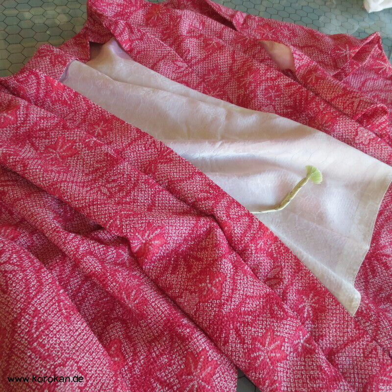 Fake Full Shibori Haori Ahornblätter in rotrosa