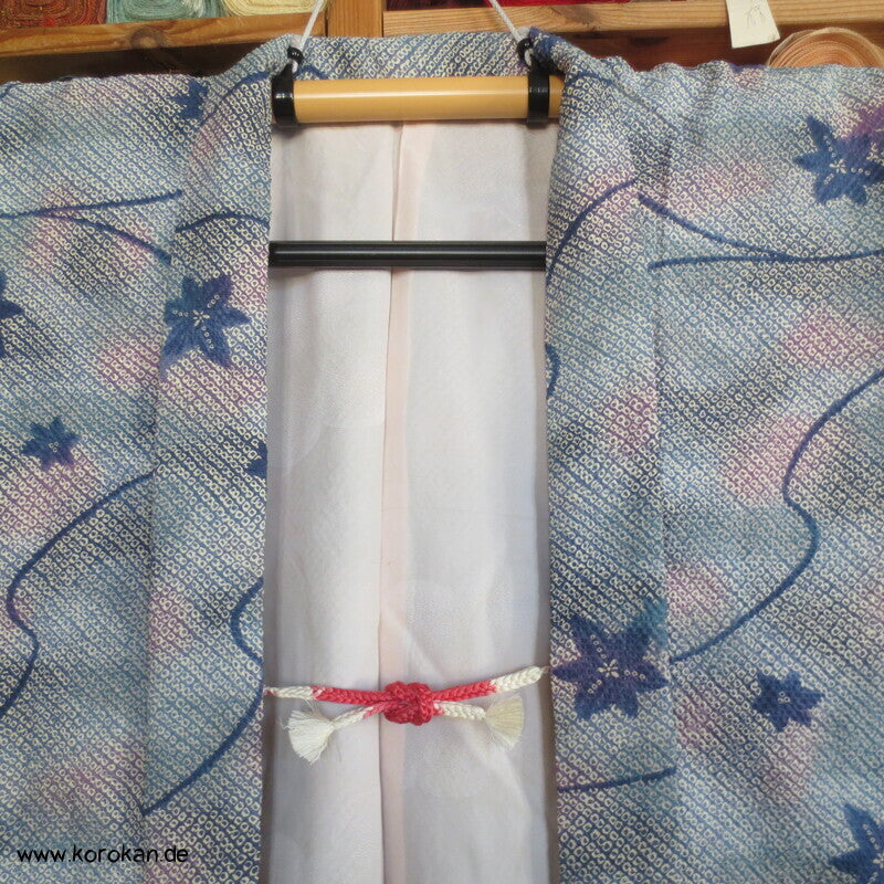 Fake Full Shibori Haori Ahornblätter in hellblau indigo flieder