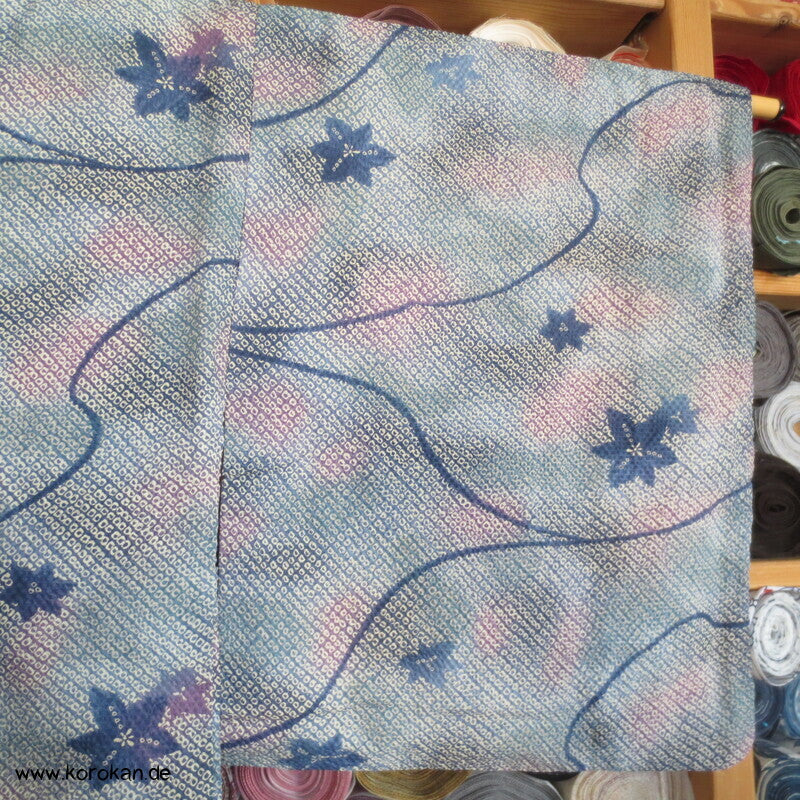 Fake Full Shibori Haori Ahornblätter in hellblau indigo flieder