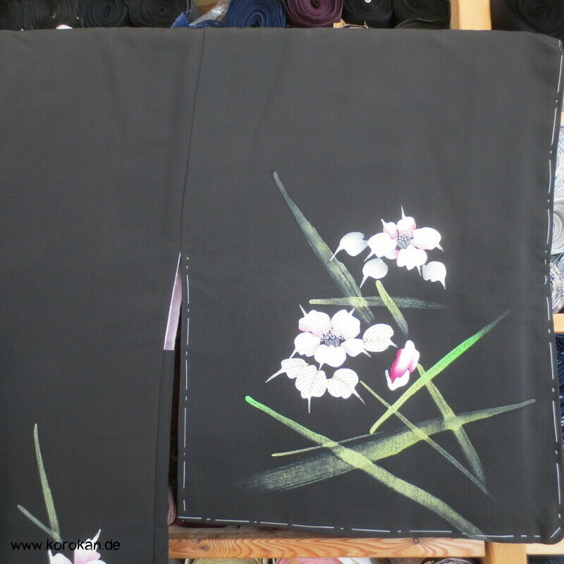 abstrakte Blumen mit Grünzeug Seidencrepe Haori Jacke, mit Himo