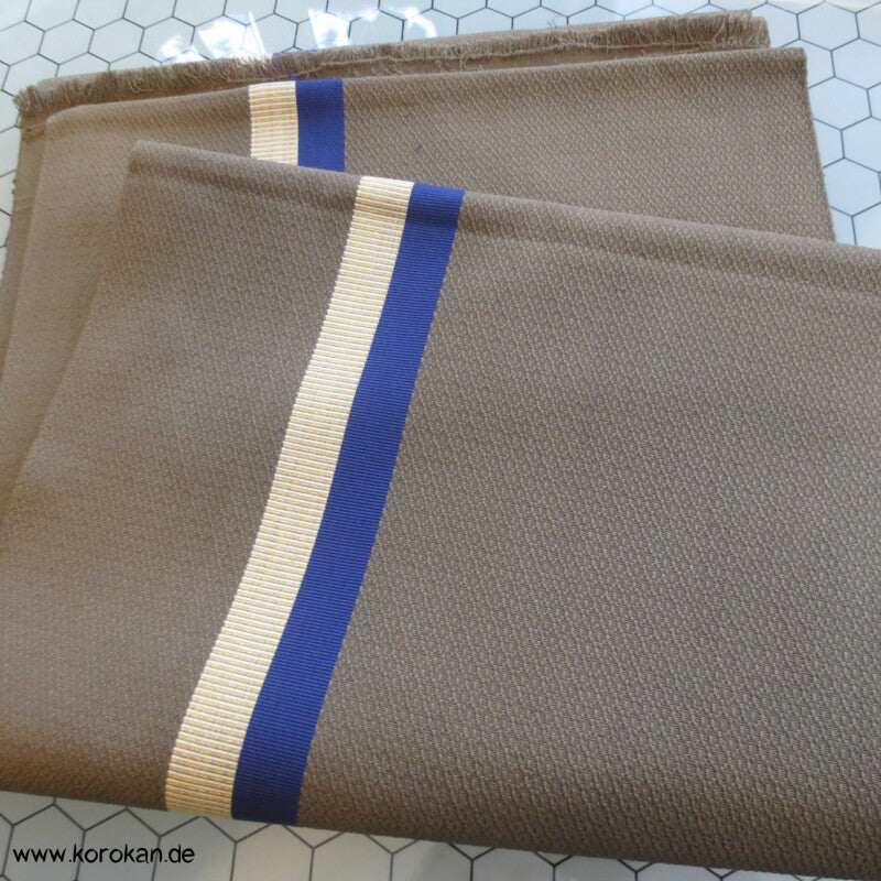 Streifen Fukuro Obi , oliv mit blau gold