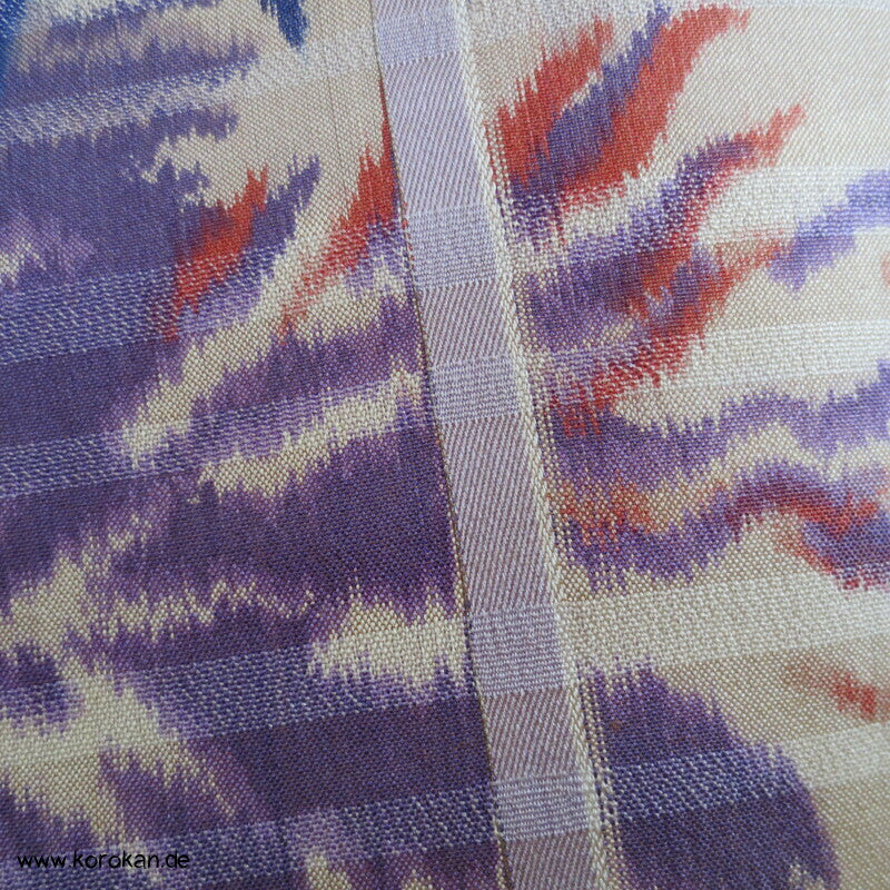 Art Deco violettblaue Blätter und Zweige Meisen Seiden Kimono