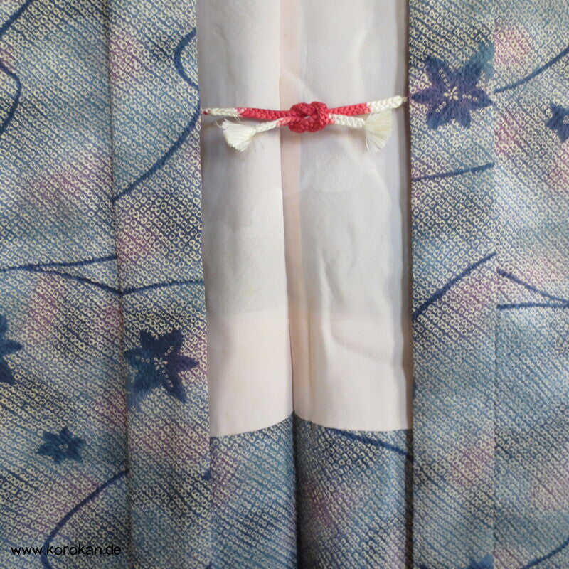 Fake Full Shibori Haori Ahornblätter in hellblau indigo flieder
