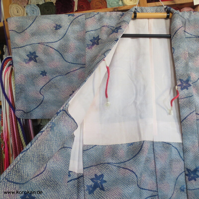 Fake Full Shibori Haori Ahornblätter in hellblau indigo flieder