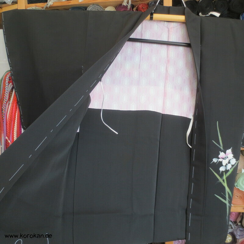 abstrakte Blumen mit Grünzeug Seidencrepe Haori Jacke, mit Himo