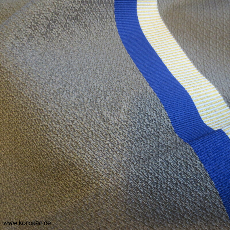 Streifen Fukuro Obi , oliv mit blau gold