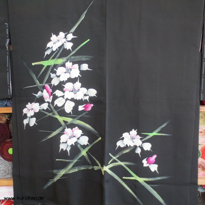 abstrakte Blumen mit Grünzeug Seidencrepe Haori Jacke, mit Himo