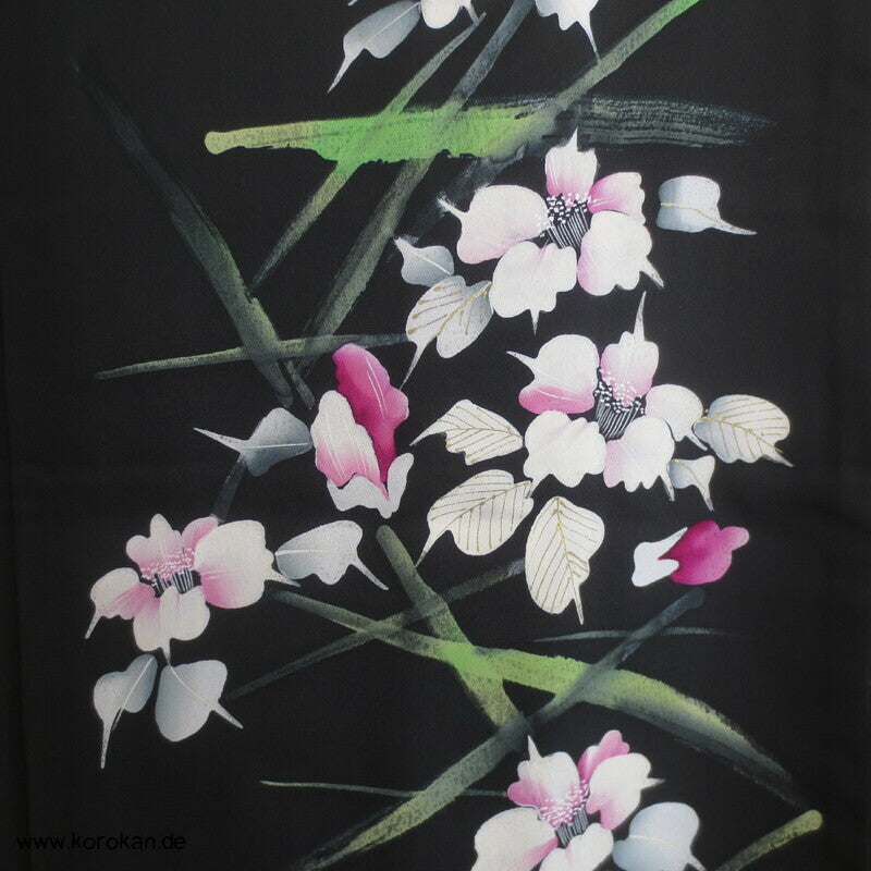abstrakte Blumen mit Grünzeug Seidencrepe Haori Jacke, mit Himo