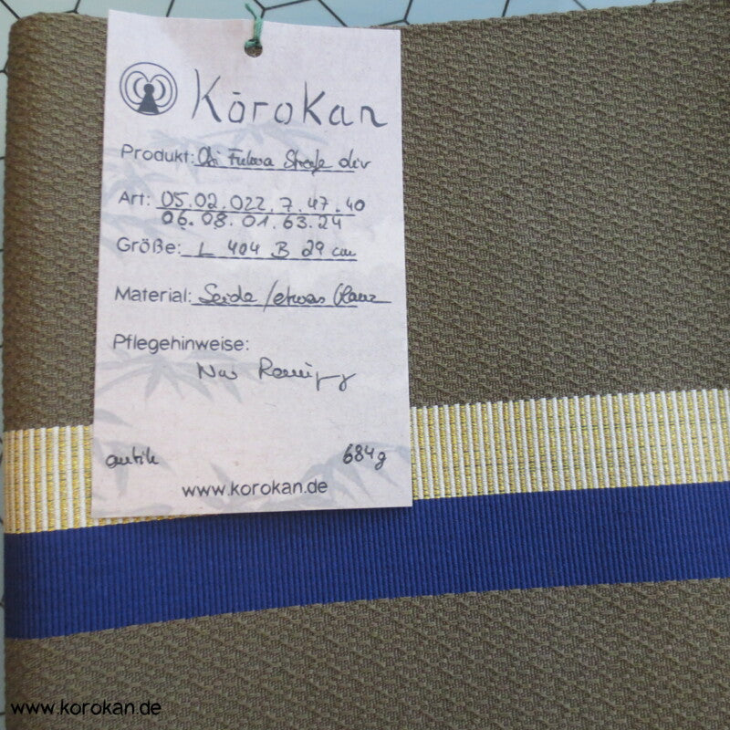 Streifen Fukuro Obi , oliv mit blau gold