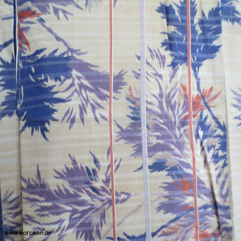 Art Deco violettblaue Blätter und Zweige Meisen Seiden Kimono