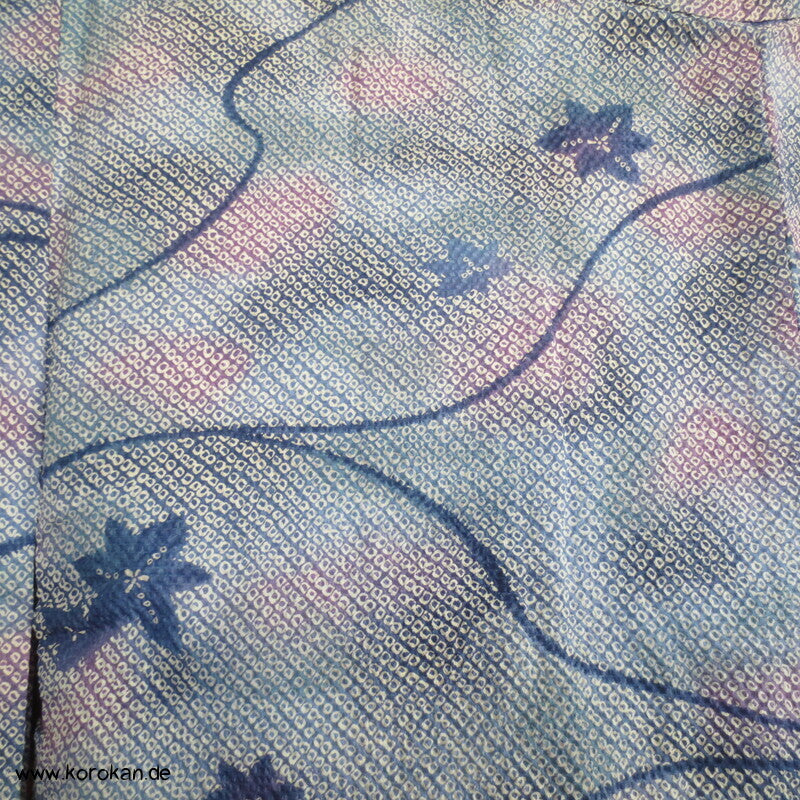 Fake Full Shibori Haori Ahornblätter in hellblau indigo flieder