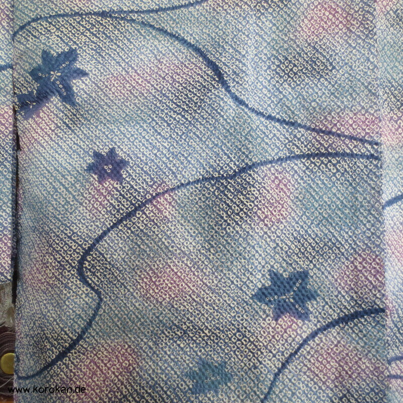 Fake Full Shibori Haori Ahornblätter in hellblau indigo flieder