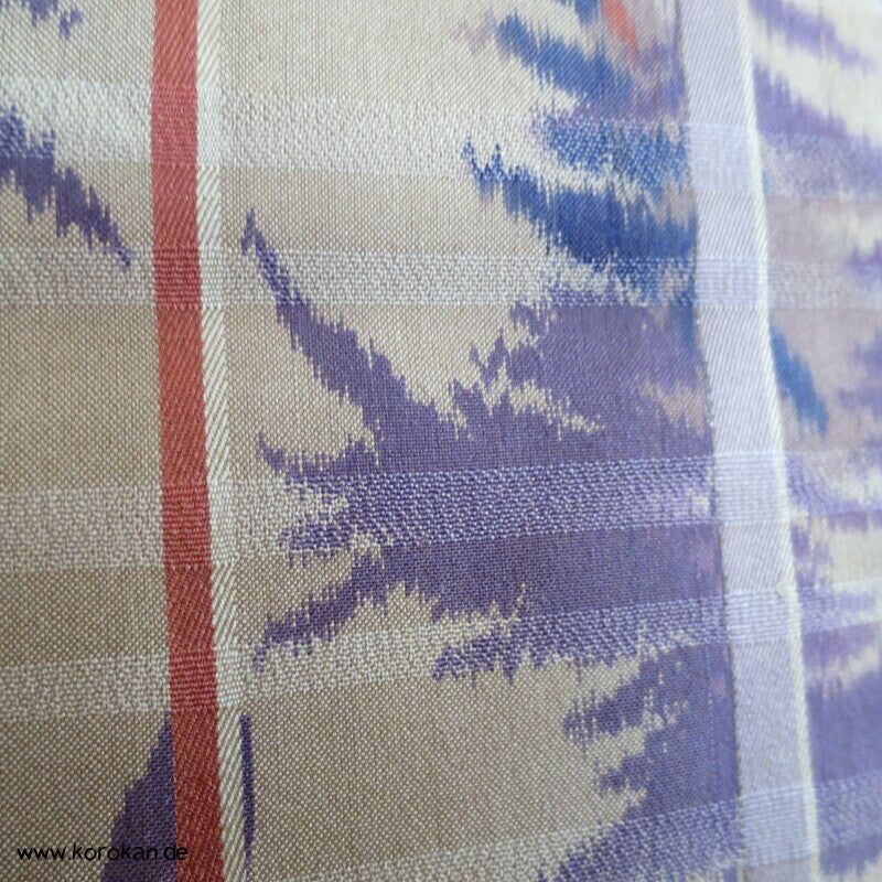Art Deco violettblaue Blätter und Zweige Meisen Seiden Kimono
