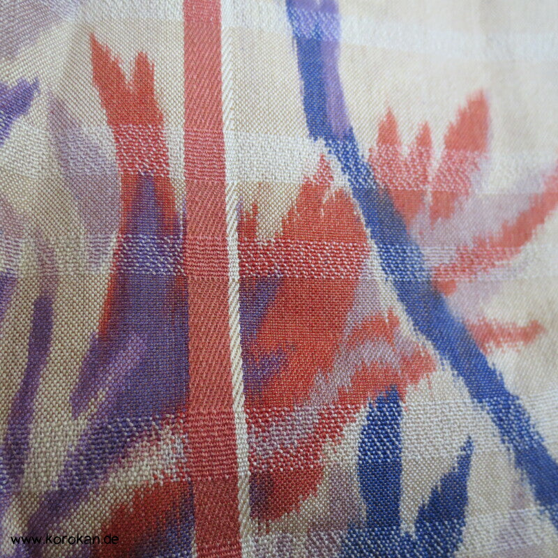 Art Deco violettblaue Blätter und Zweige Meisen Seiden Kimono
