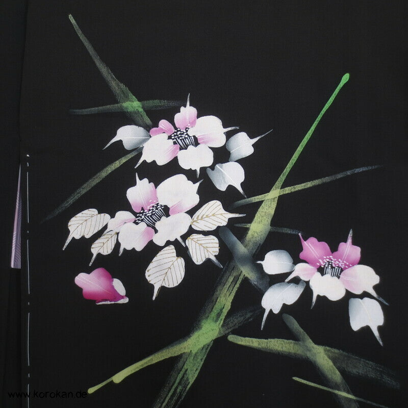 abstrakte Blumen mit Grünzeug Seidencrepe Haori Jacke, mit Himo