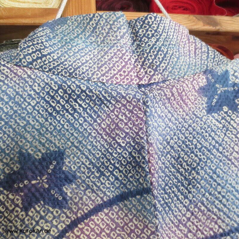 Fake Full Shibori Haori Ahornblätter in hellblau indigo flieder