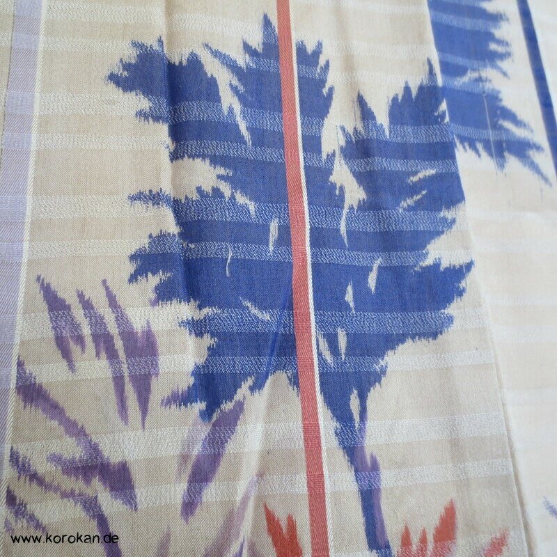 Art Deco violettblaue Blätter und Zweige Meisen Seiden Kimono