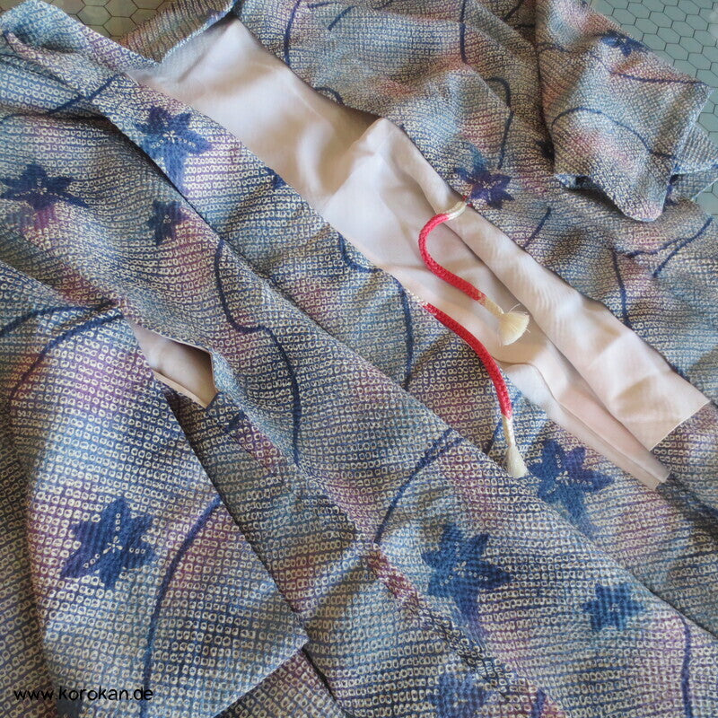 Fake Full Shibori Haori Ahornblätter in hellblau indigo flieder