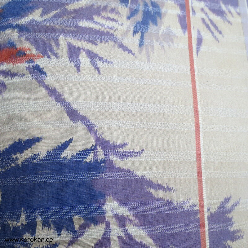 Art Deco violettblaue Blätter und Zweige Meisen Seiden Kimono
