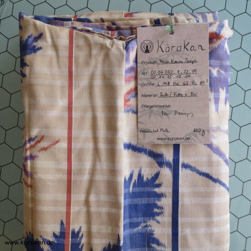 Art Deco violettblaue Blätter und Zweige Meisen Seiden Kimono