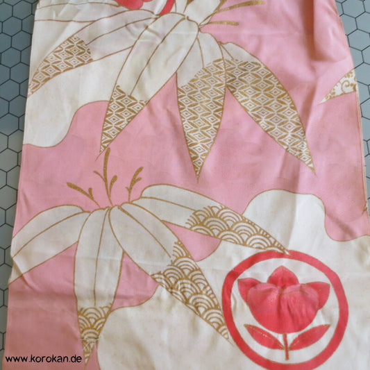 rosa Wolken, goldener Bambus Kimono Seide