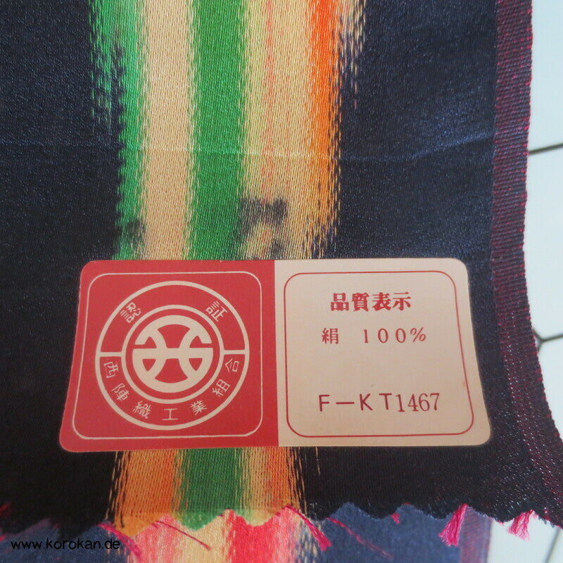 buntes Tatewaku auf blau Regenmantel Kimono Seide