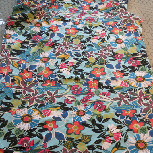 Baumwolljersey Blumen auf blau