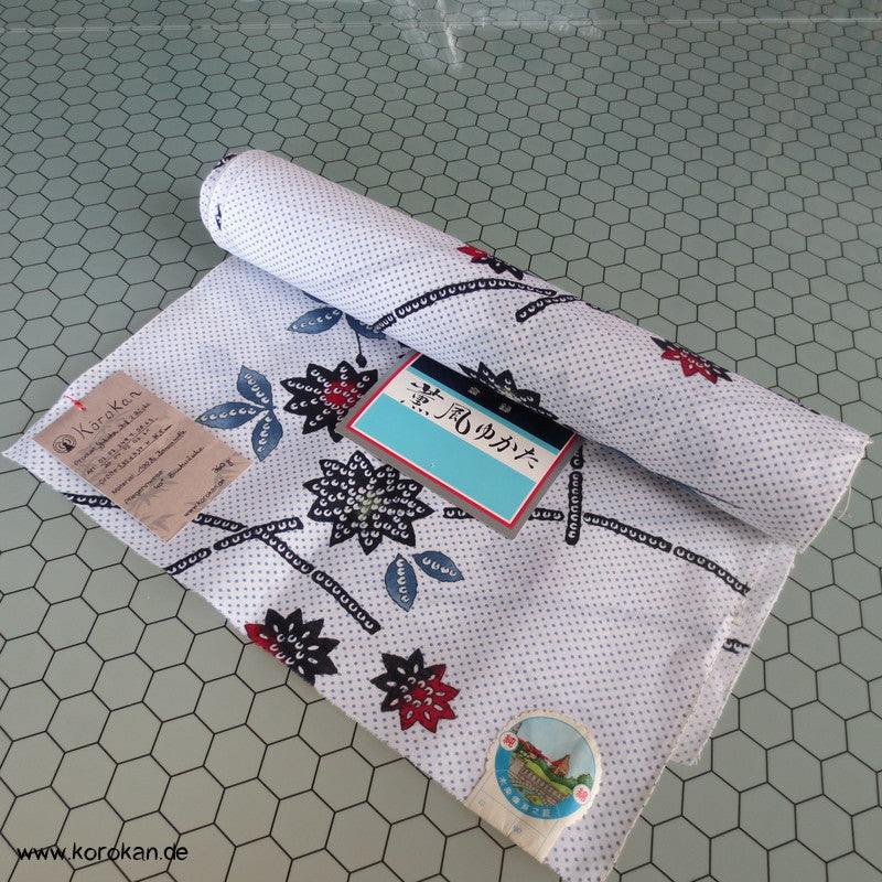 Kiku, Gräser, Kanoko Dots Yukata Kimono Baumwolle