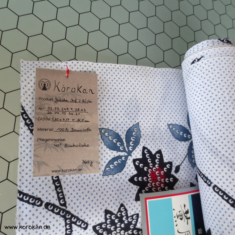 Kiku, Gräser, Kanoko Dots Yukata Kimono Baumwolle