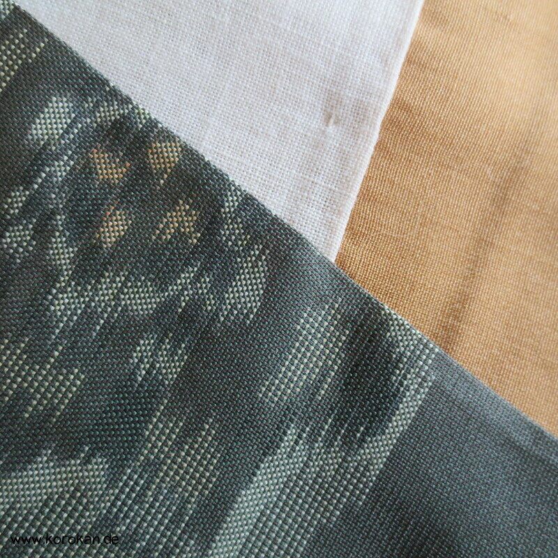 Art Deco graugrün mit Schneeflocken Meisen Seiden Kimono