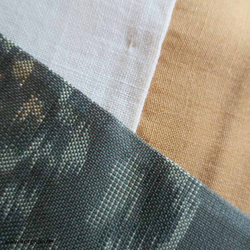 Art Deco graugrün mit Schneeflocken Meisen Seiden Kimono