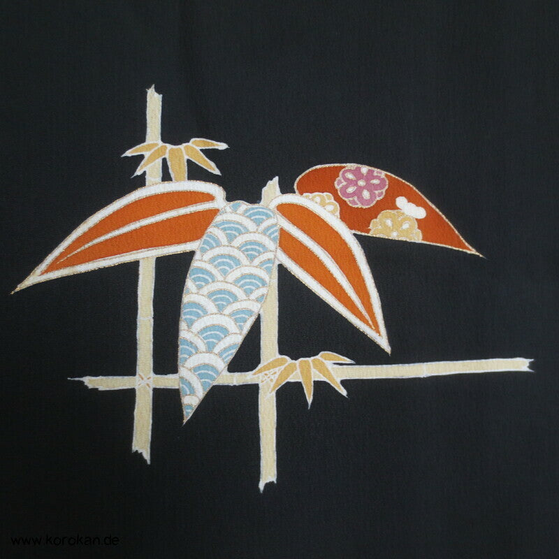 Bambus am Gitter, teilbestickt Haori, mit Himo