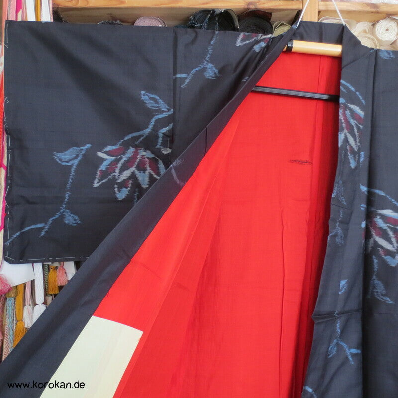 Japan Magnolien auf schwarz Meisen Seiden Kimono