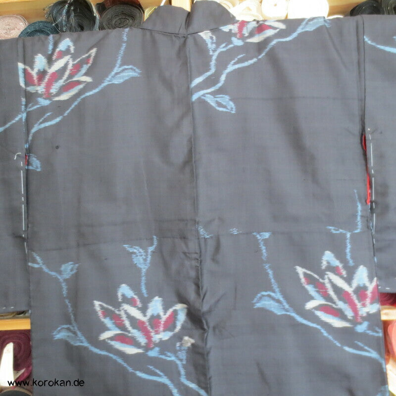 Japan Magnolien auf schwarz Meisen Seiden Kimono