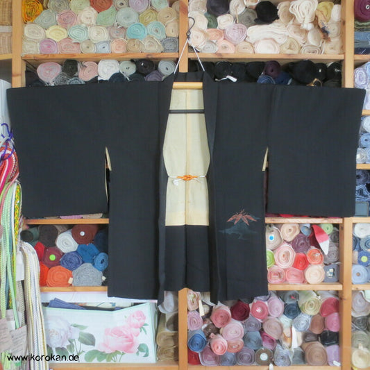 Urushi Bambus auf schwarz Haori Kimono Jacke, runde Himo