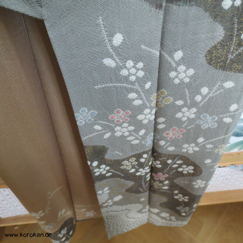 Shibori Fluss auf Sayagata Damast Homongi Kimono