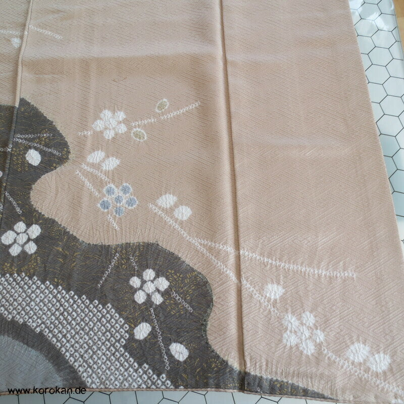 Shibori Fluss auf Sayagata Damast Homongi Kimono